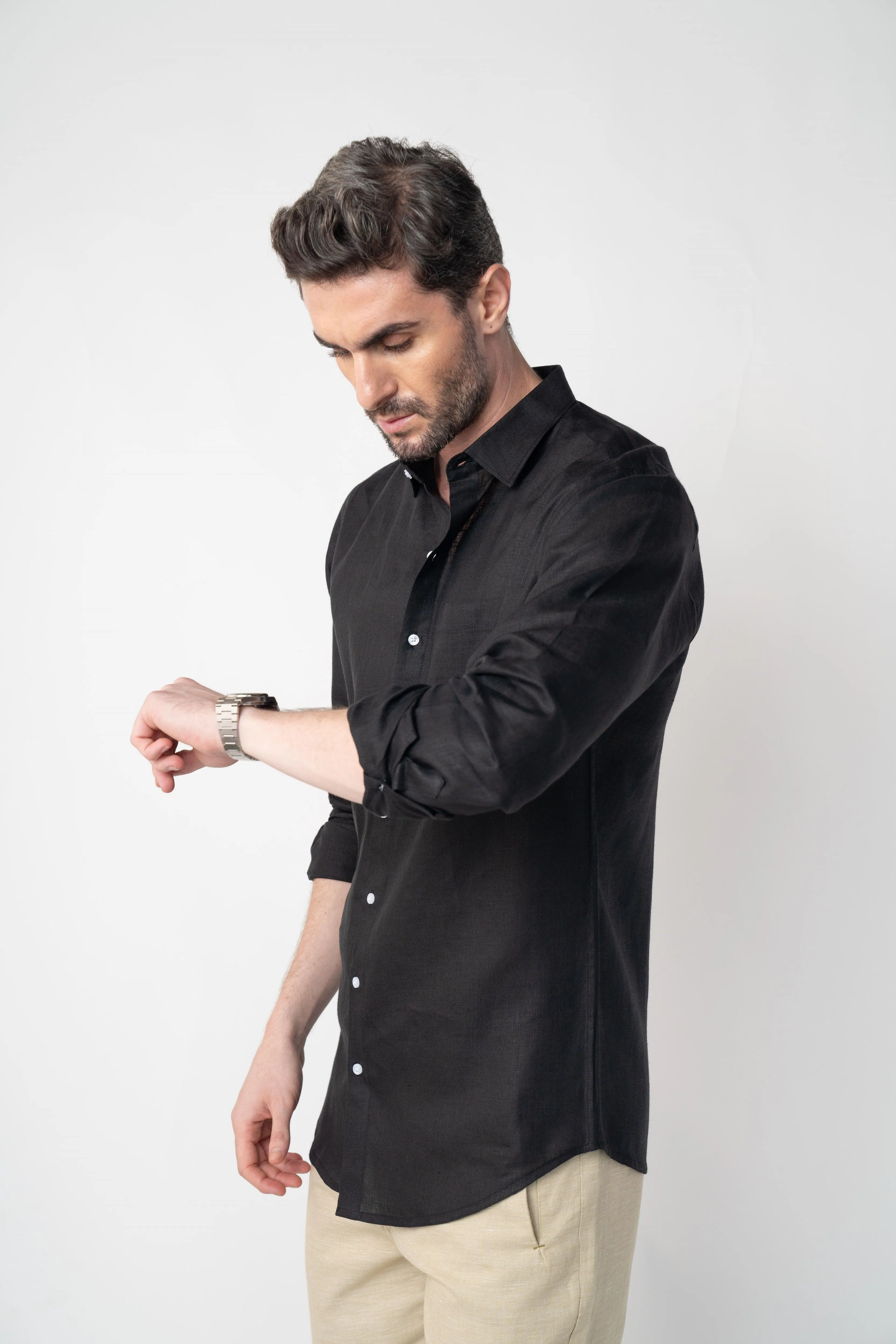 100% Linen Soft Touch Jet Black Shirt