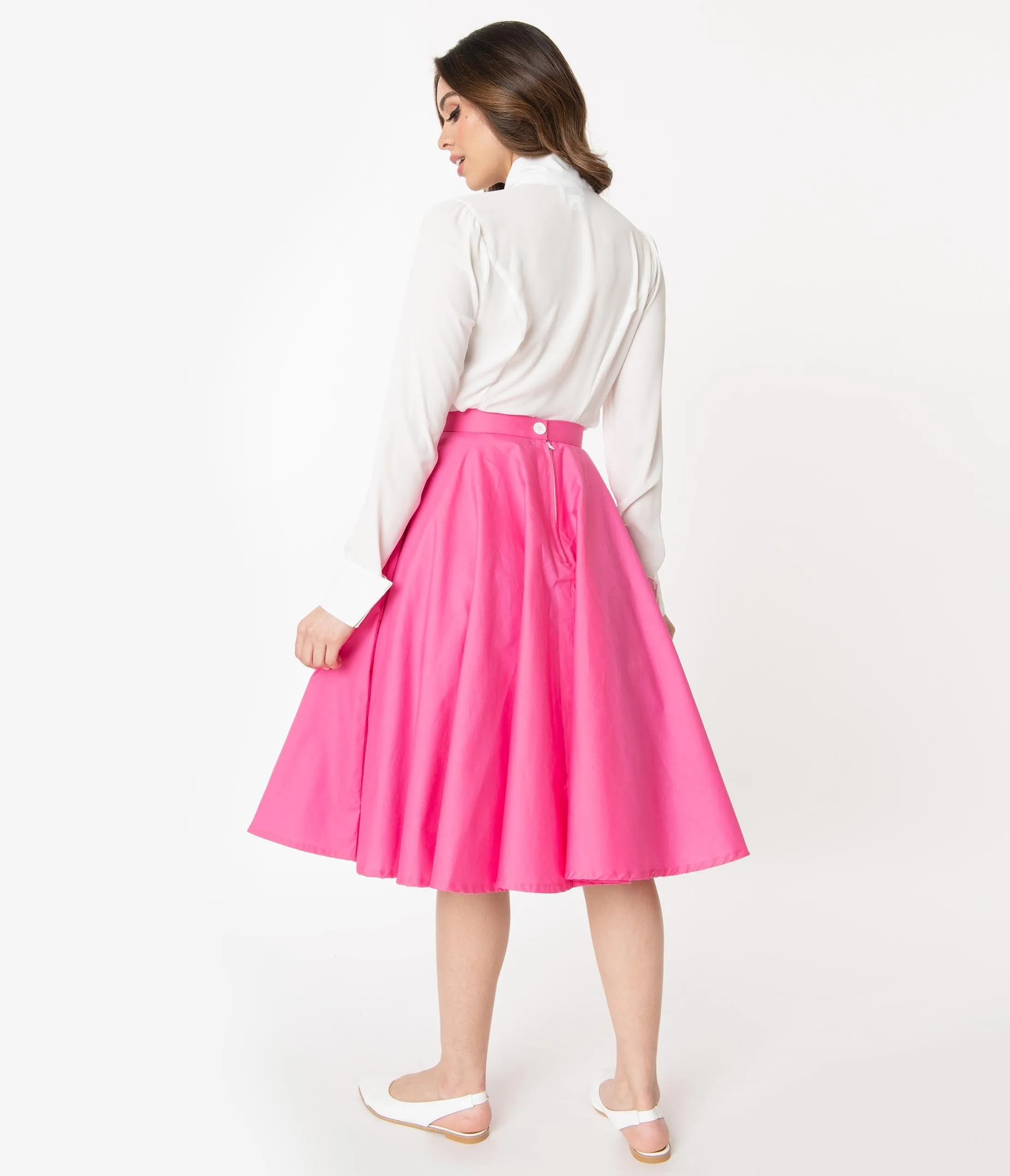 1950s Style Solid Fuchsia Swing Skirt