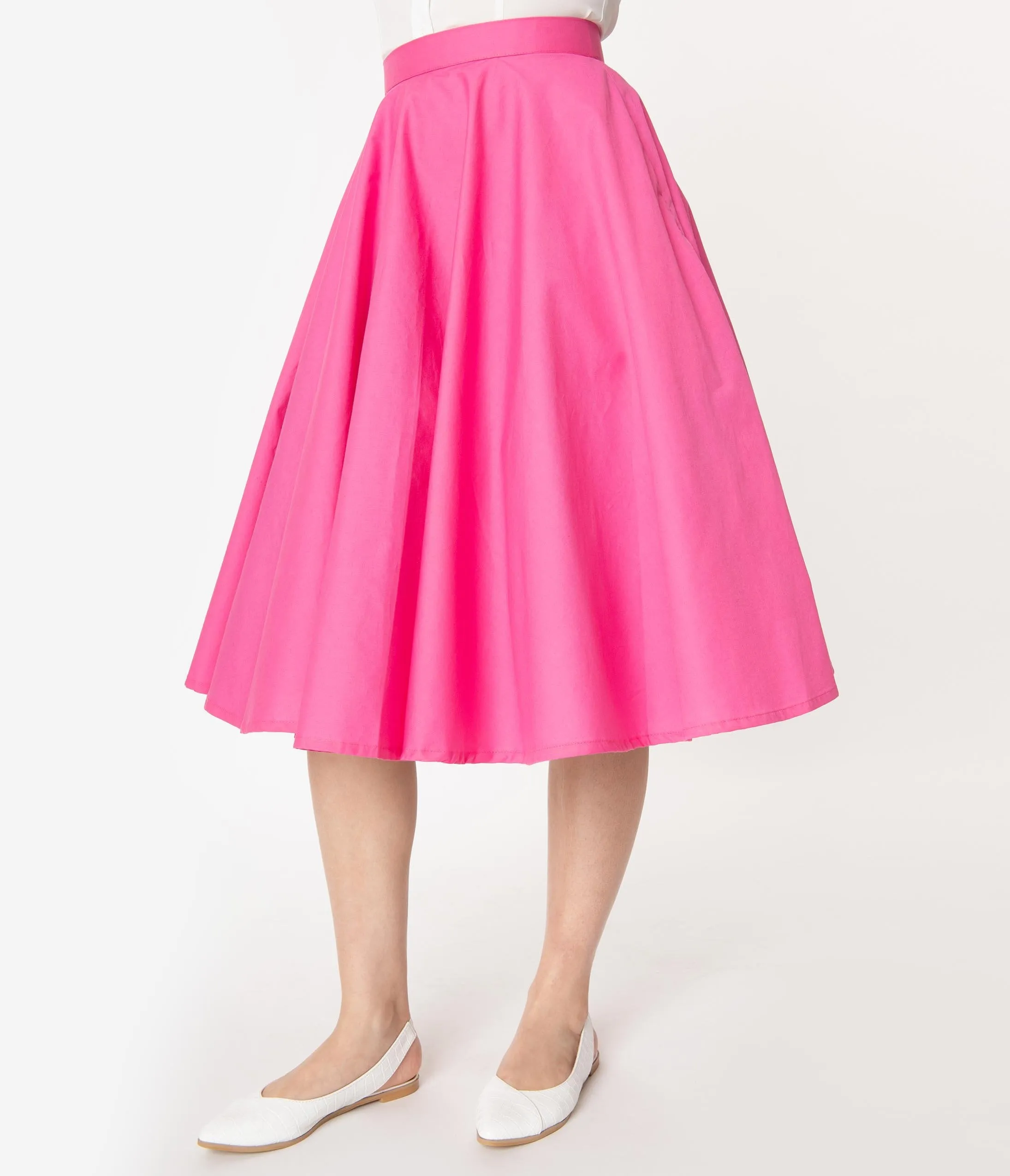 1950s Style Solid Fuchsia Swing Skirt