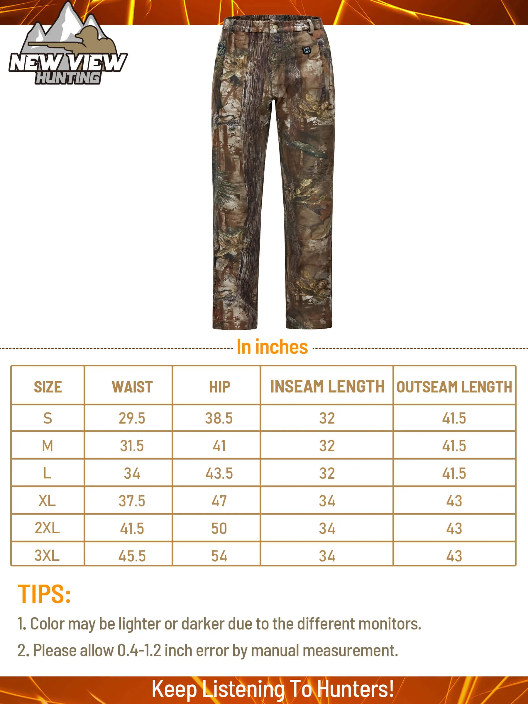 3 Levels Women's Heated Pants for Hunting, 10000mAh Power Bank Included