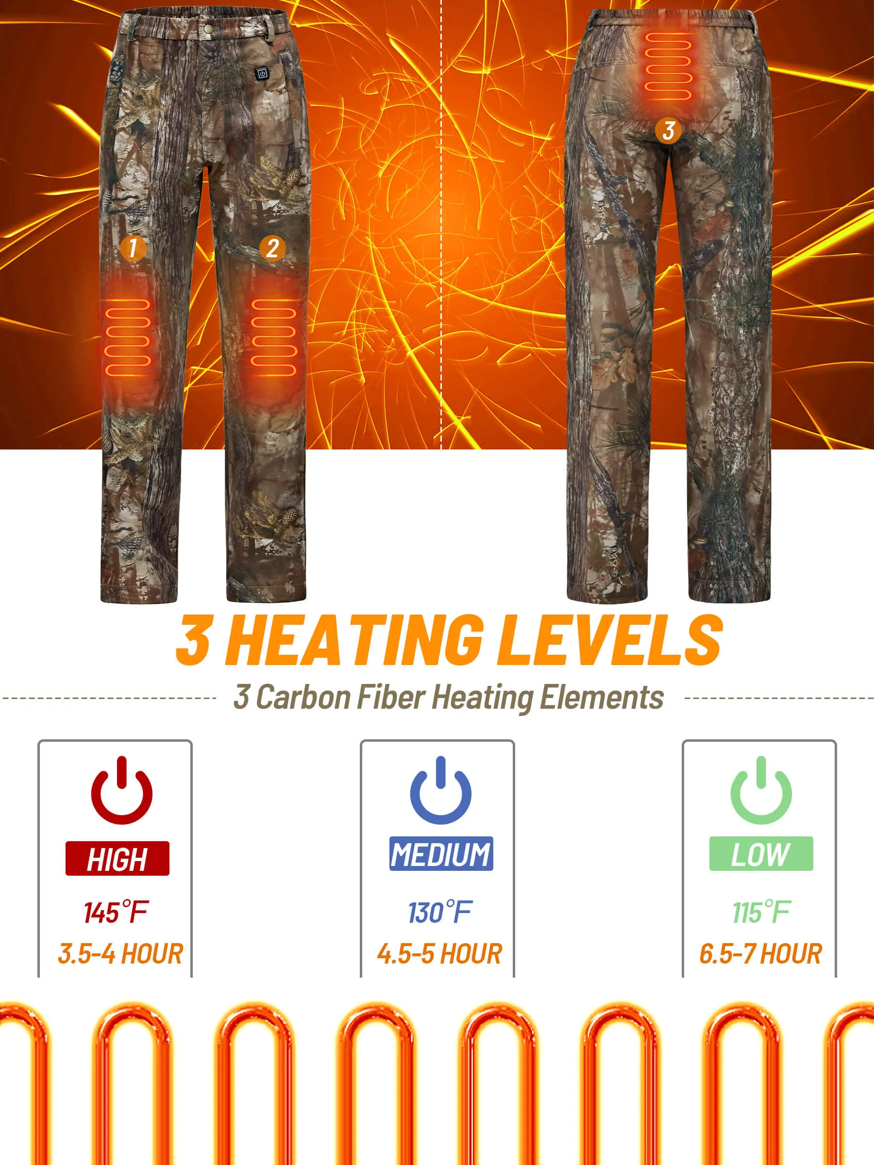 3 Levels Women's Heated Pants for Hunting, 10000mAh Power Bank Included