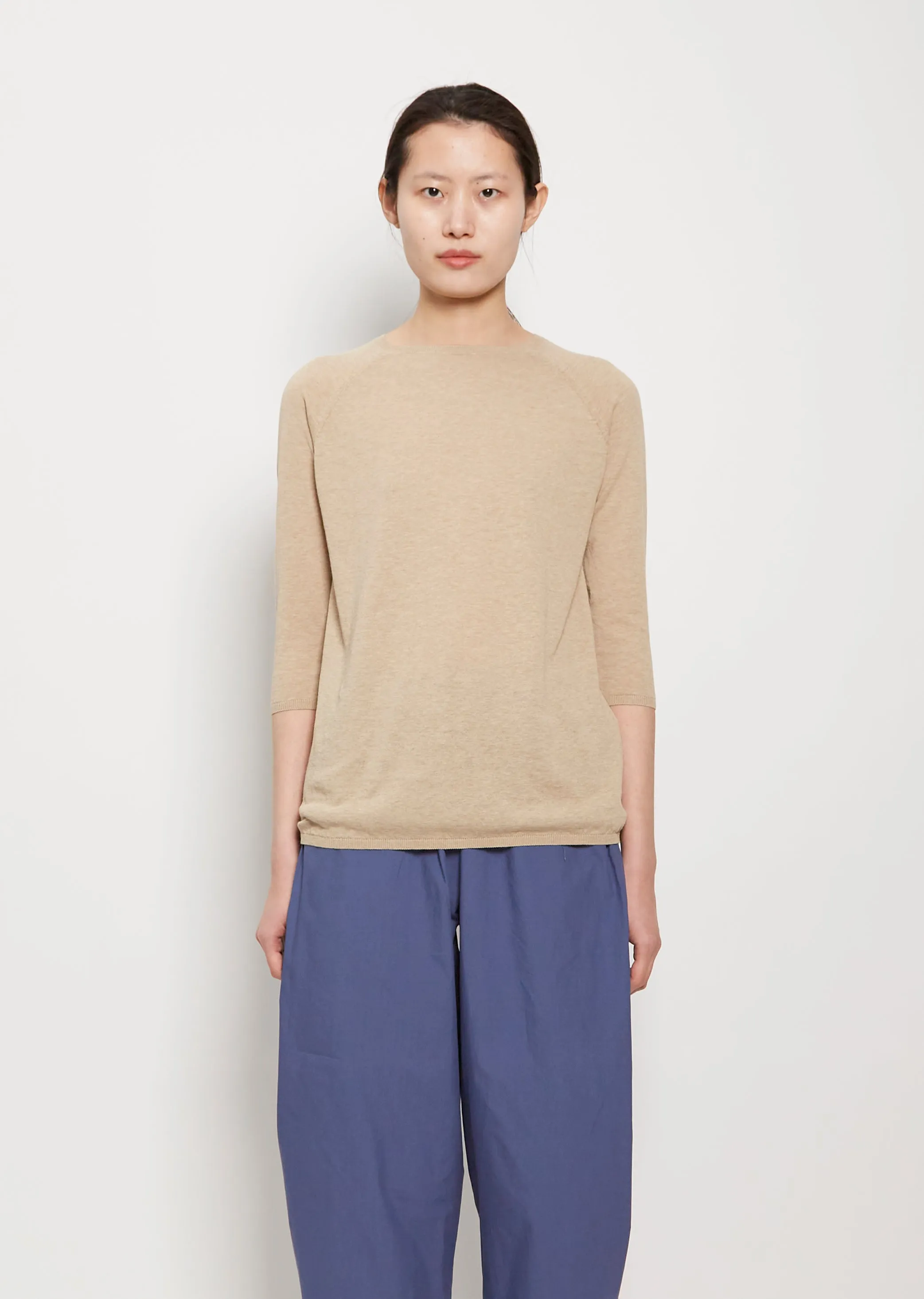 3/4 Sleeve Cotton Sweater - Sand