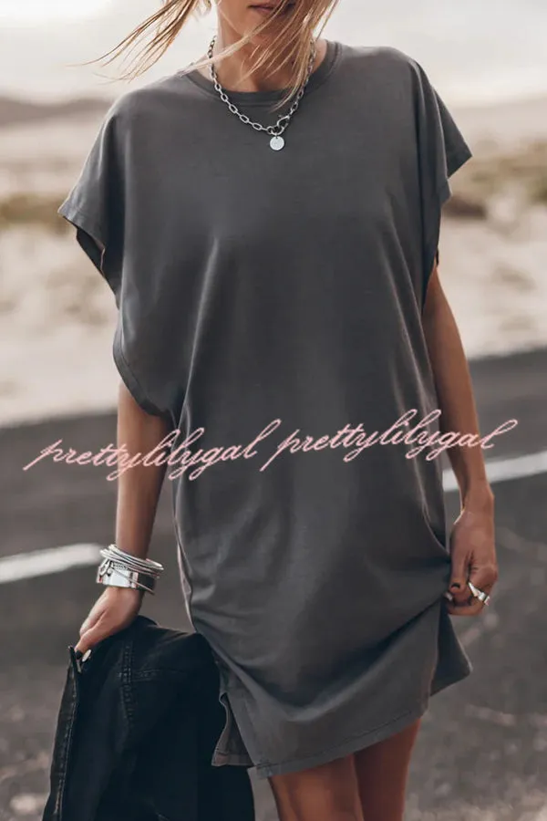 Absolutely Comfortable Cotton Blend Batwing Loose T-shirt Mini Dress