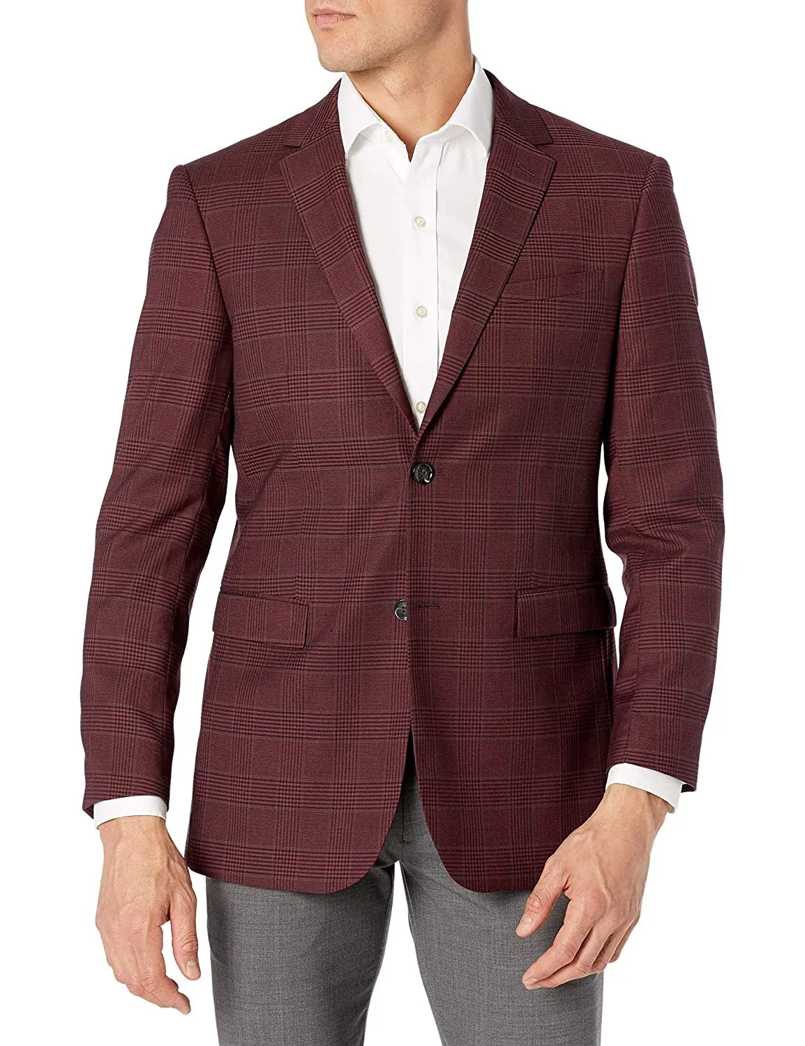 Adam Baker Mens Ultra Slim fit Notch Lapel Plaid Sport Coat/Blazer- Colors