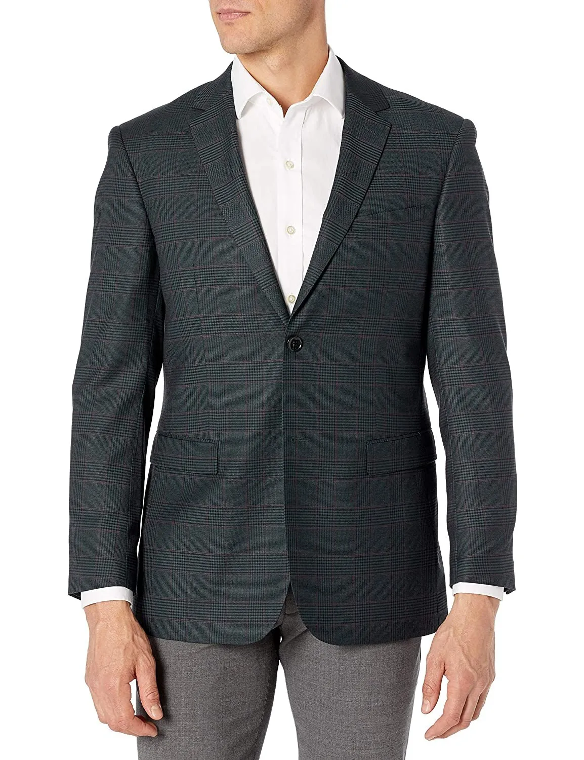 Adam Baker Mens Ultra Slim fit Notch Lapel Plaid Sport Coat/Blazer- Colors