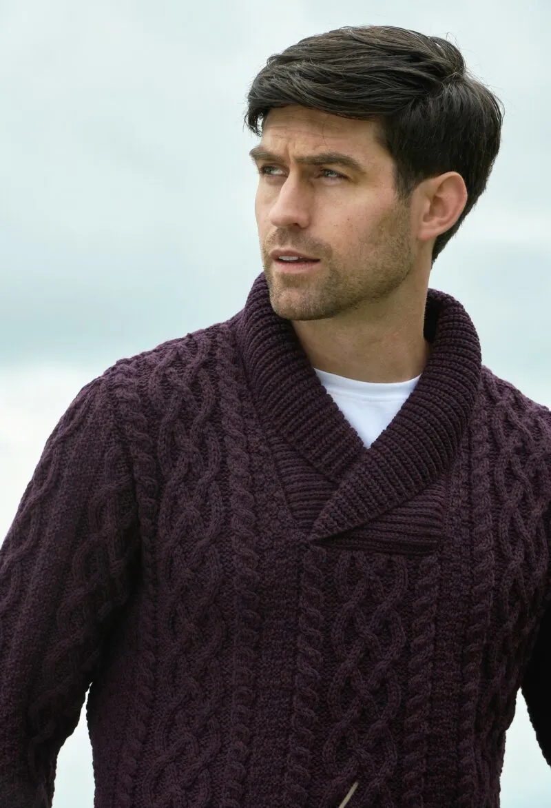 Aran Bunratty Shawl Collar Sweater | Plum