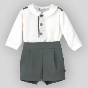 Baby Boys 2 Piece Traditional White and Green Set - Calamaro 17883