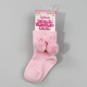 Baby Girls ankle socks with Pom Poms Pink