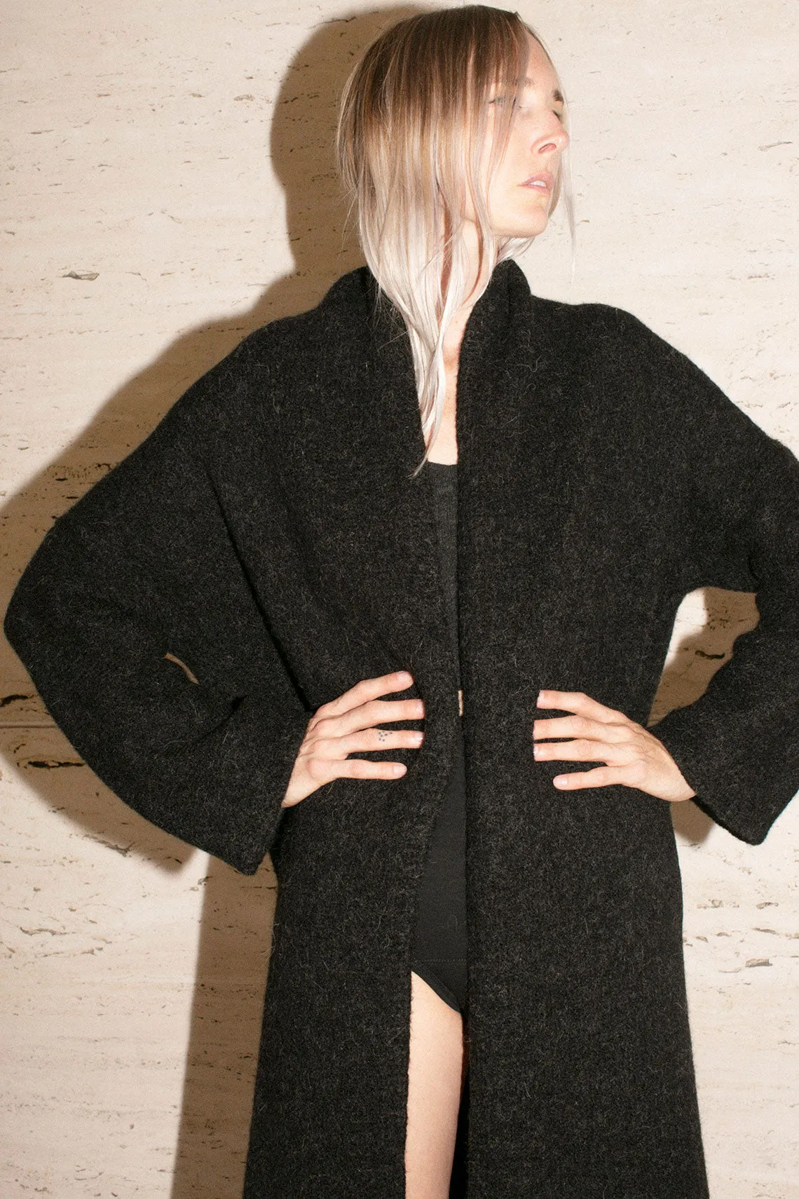 Black Melange Long Shawl Cardigan