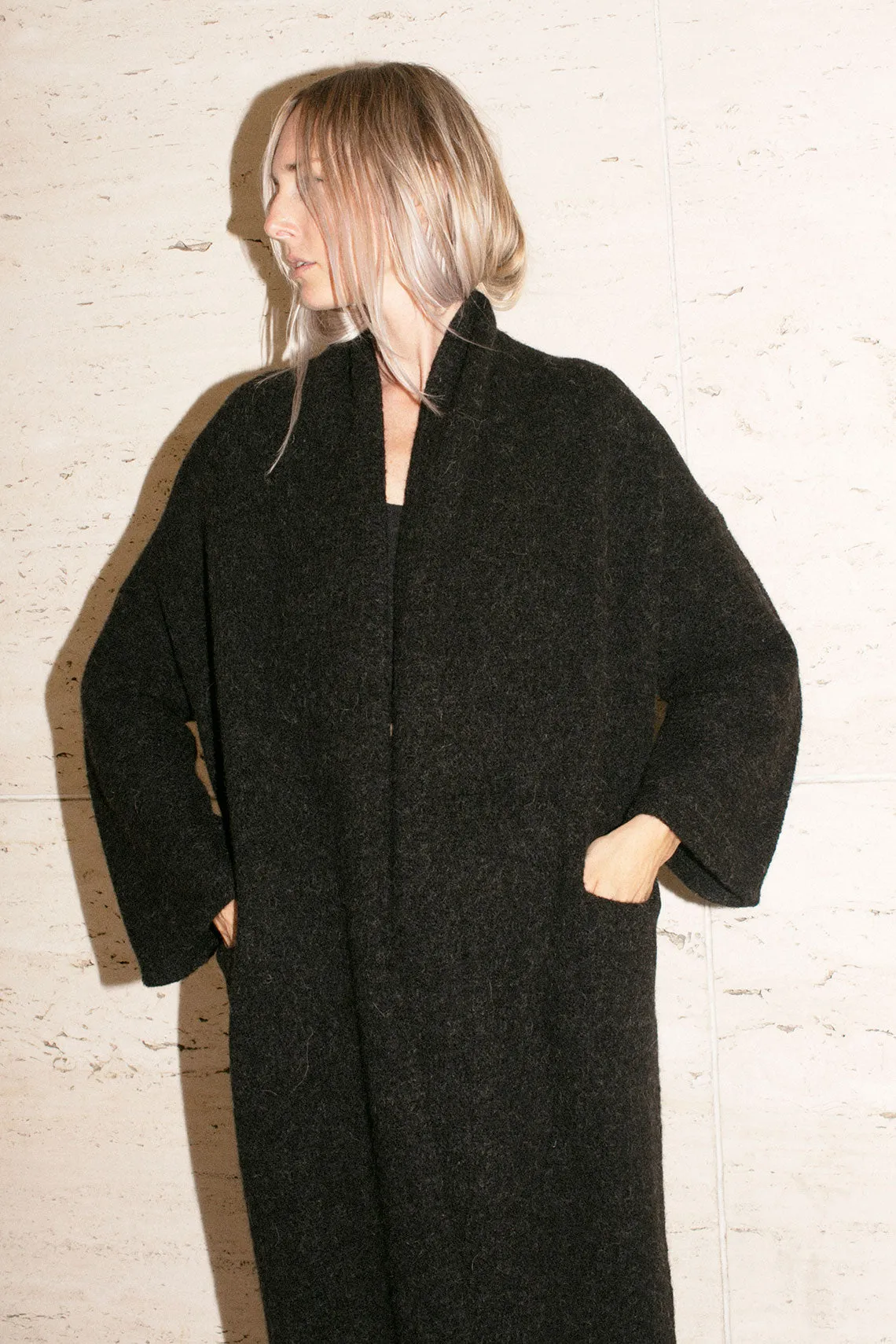 Black Melange Long Shawl Cardigan