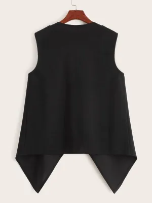 Button Detail Draped Collar Asymmetrical Vest