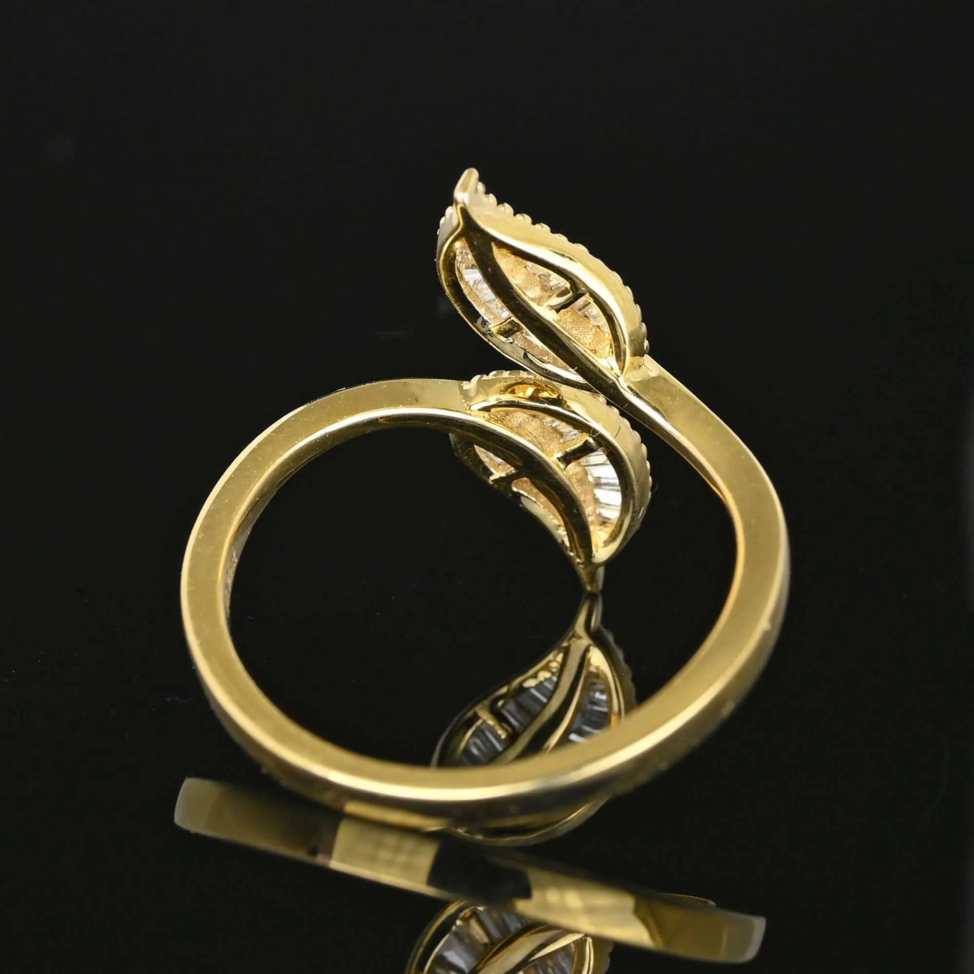 Bypass Ivy Leaf Baguette Diamond Ring in Gold