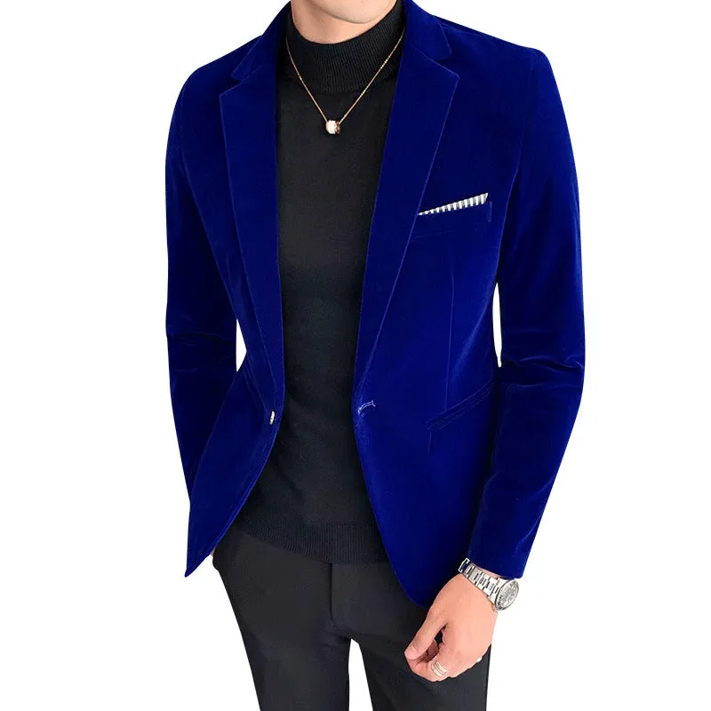 Casual-Gold Velvet Slim-Fit Blazer Jacket