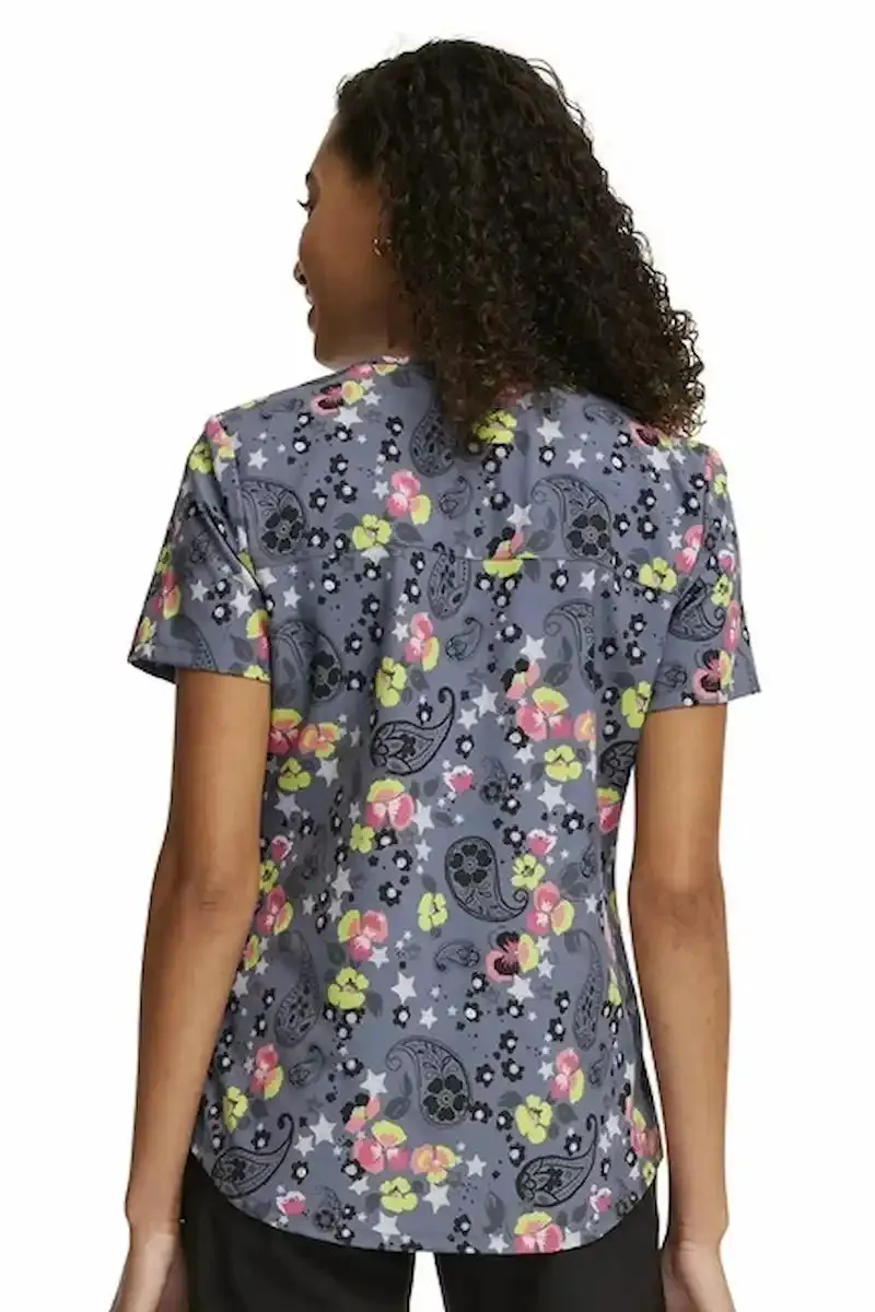 Cherokee Women's V-Neck Print Scrub Top | Paisley Petals