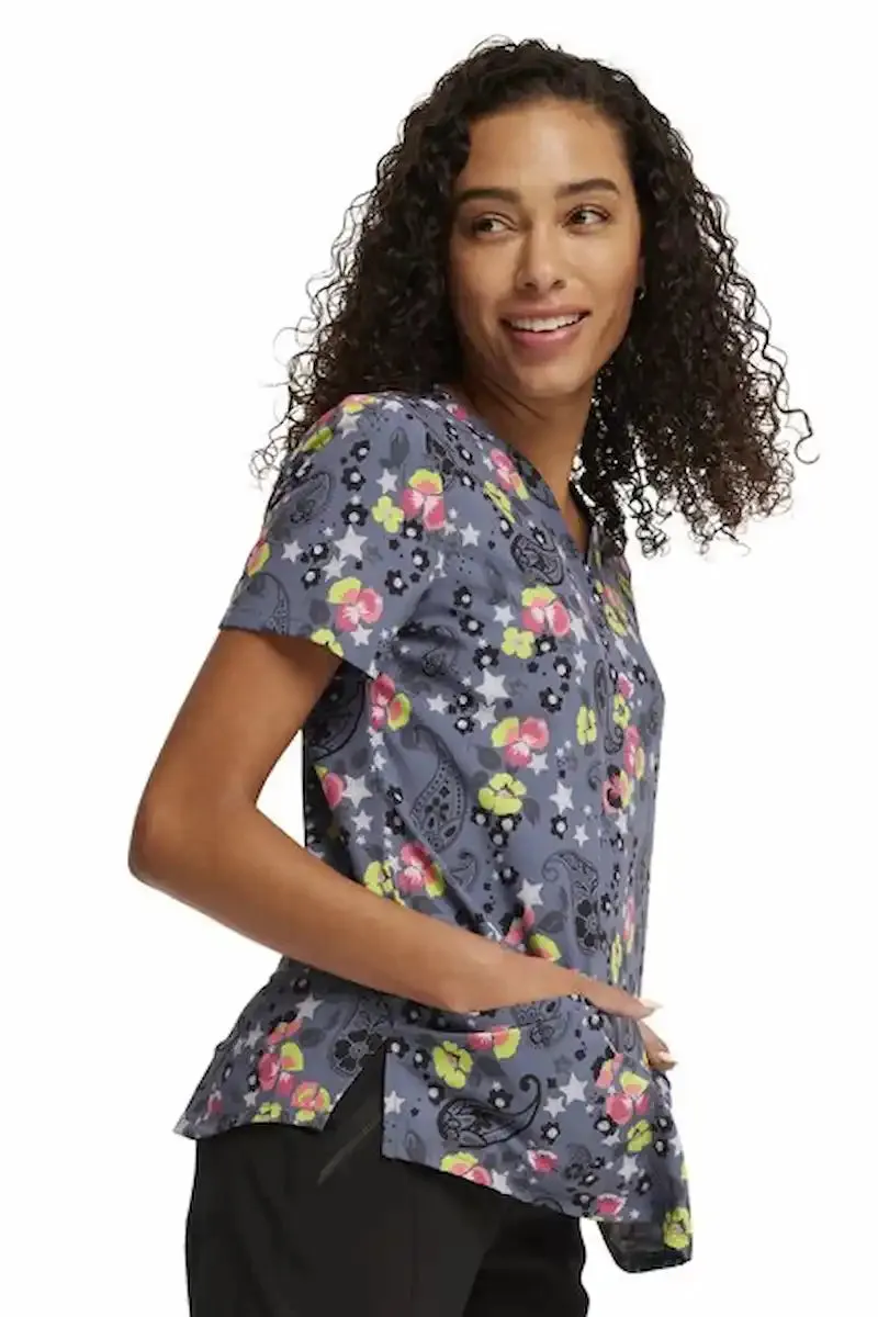 Cherokee Women's V-Neck Print Scrub Top | Paisley Petals