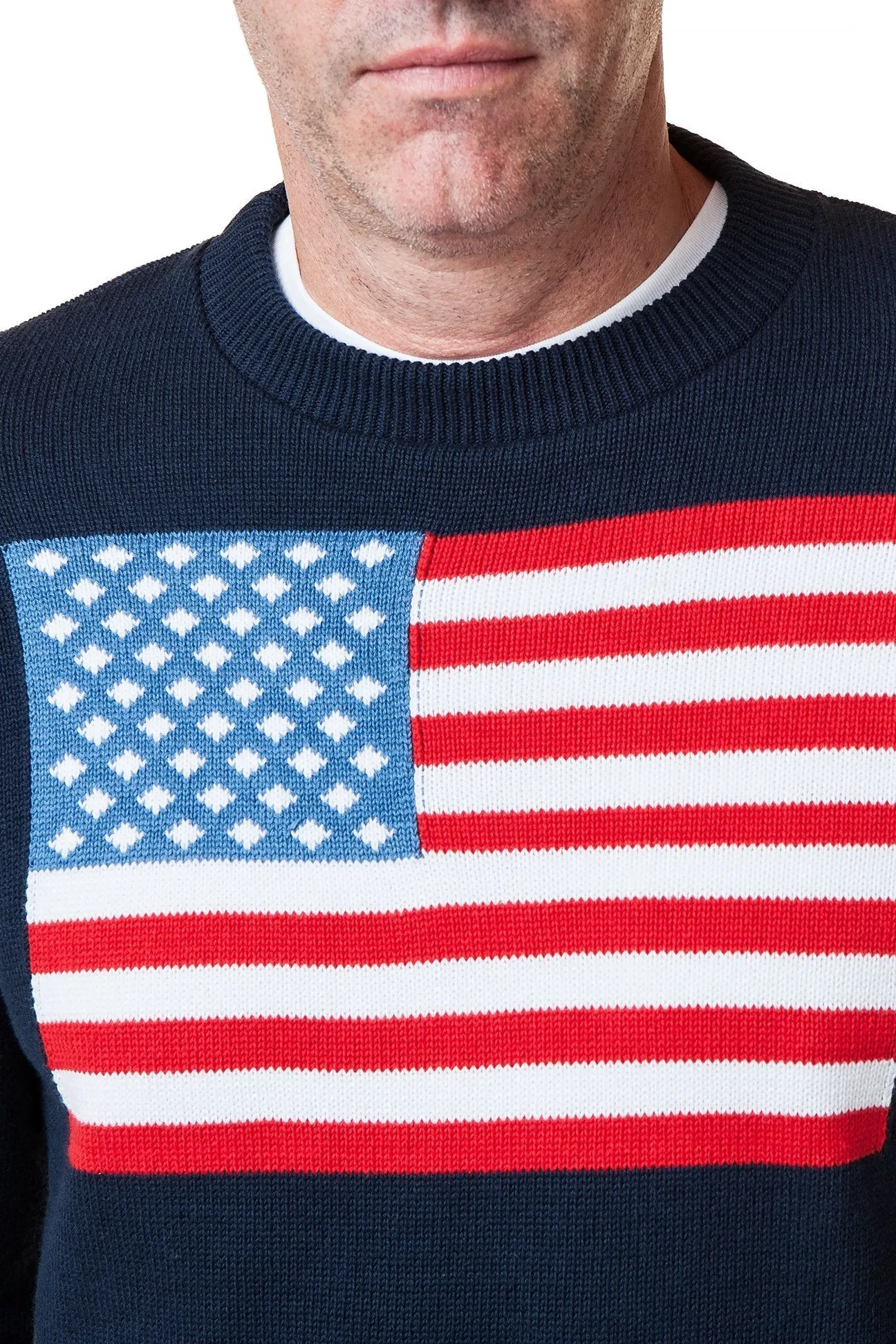 Crew Neck Sweater Navy with American Flag