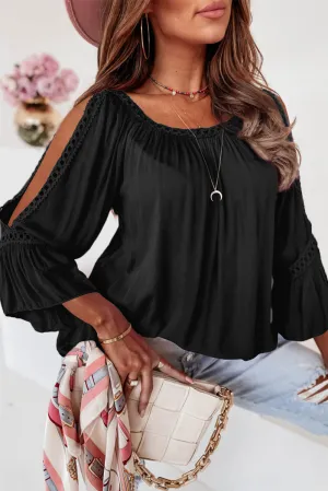 Crochet Lace Cut-Out 3/4 Sleeve Blouse