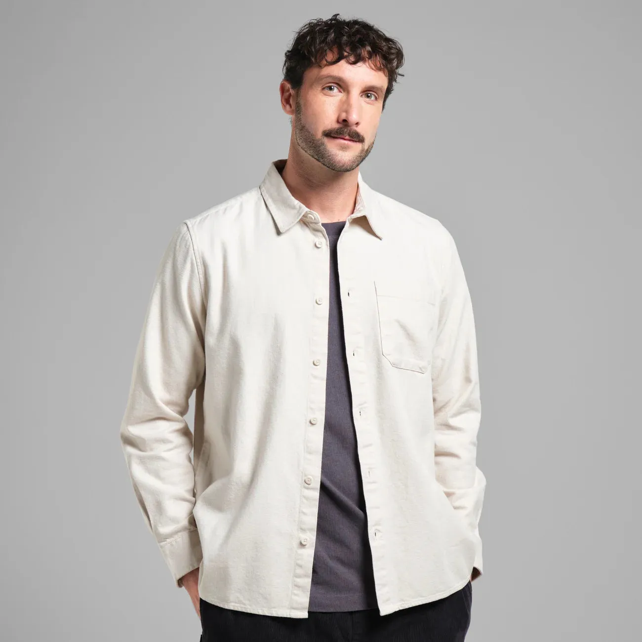 DEDICATED Rute flannel base shirt oat white men