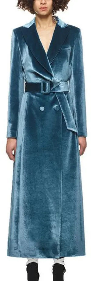 Draped Duck Egg Velvet Coat