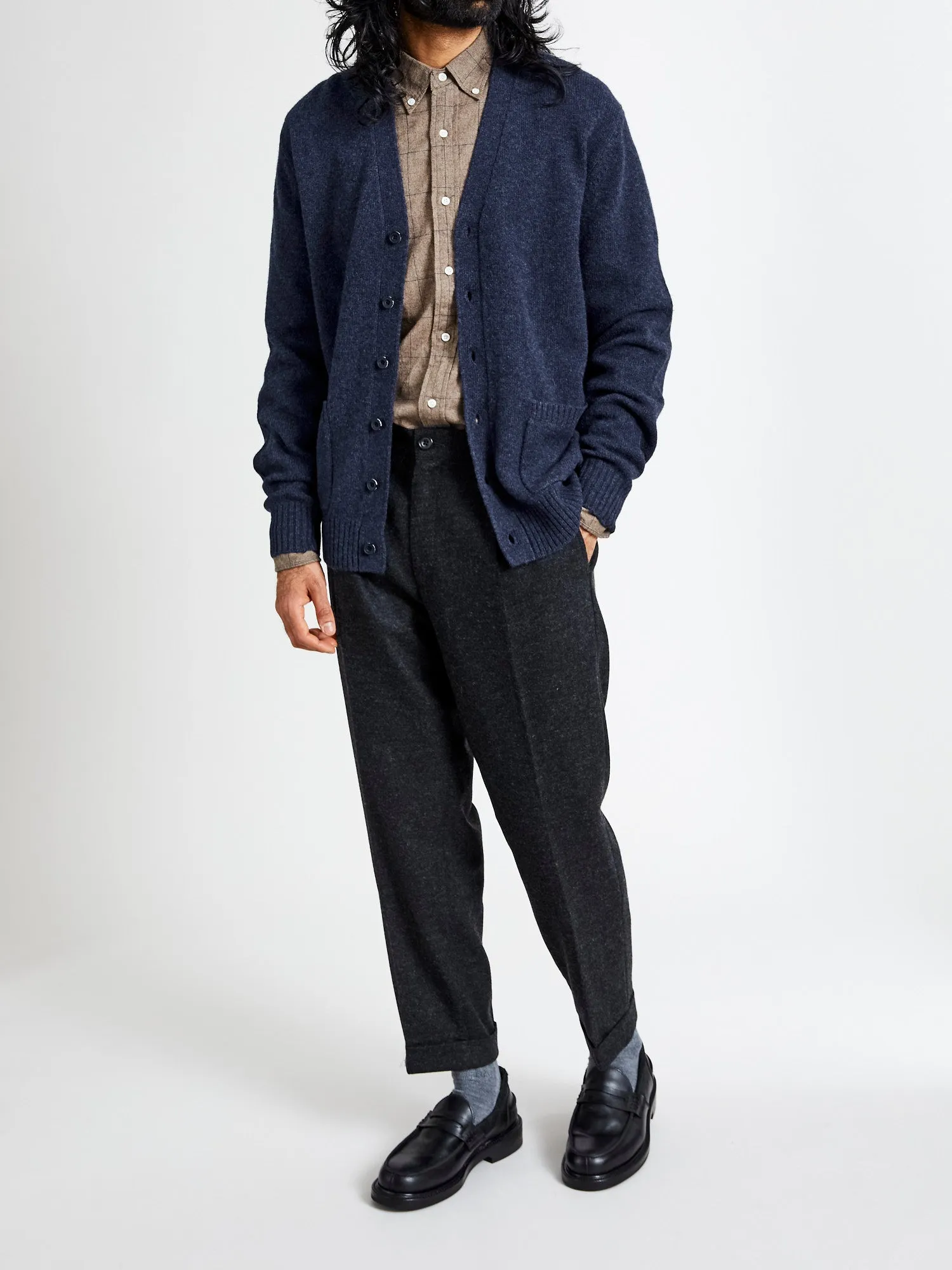 Elbow Patch 7G Cardigan in Navy