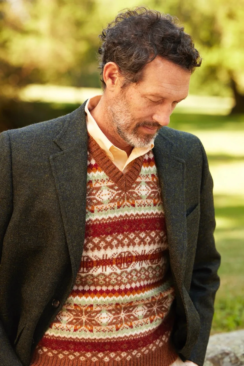 FAIR ISLE V-NECK VEST - BURGUNDY