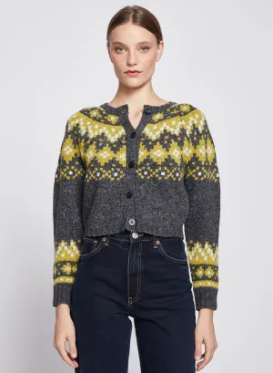 Faire Isle Cropped Cardigan in Charcoal Grey