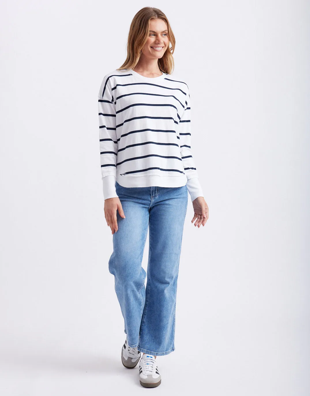 Farrah Stripe Long Sleeve - White/Navy Stripe