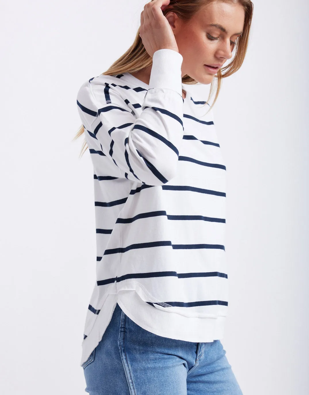 Farrah Stripe Long Sleeve - White/Navy Stripe