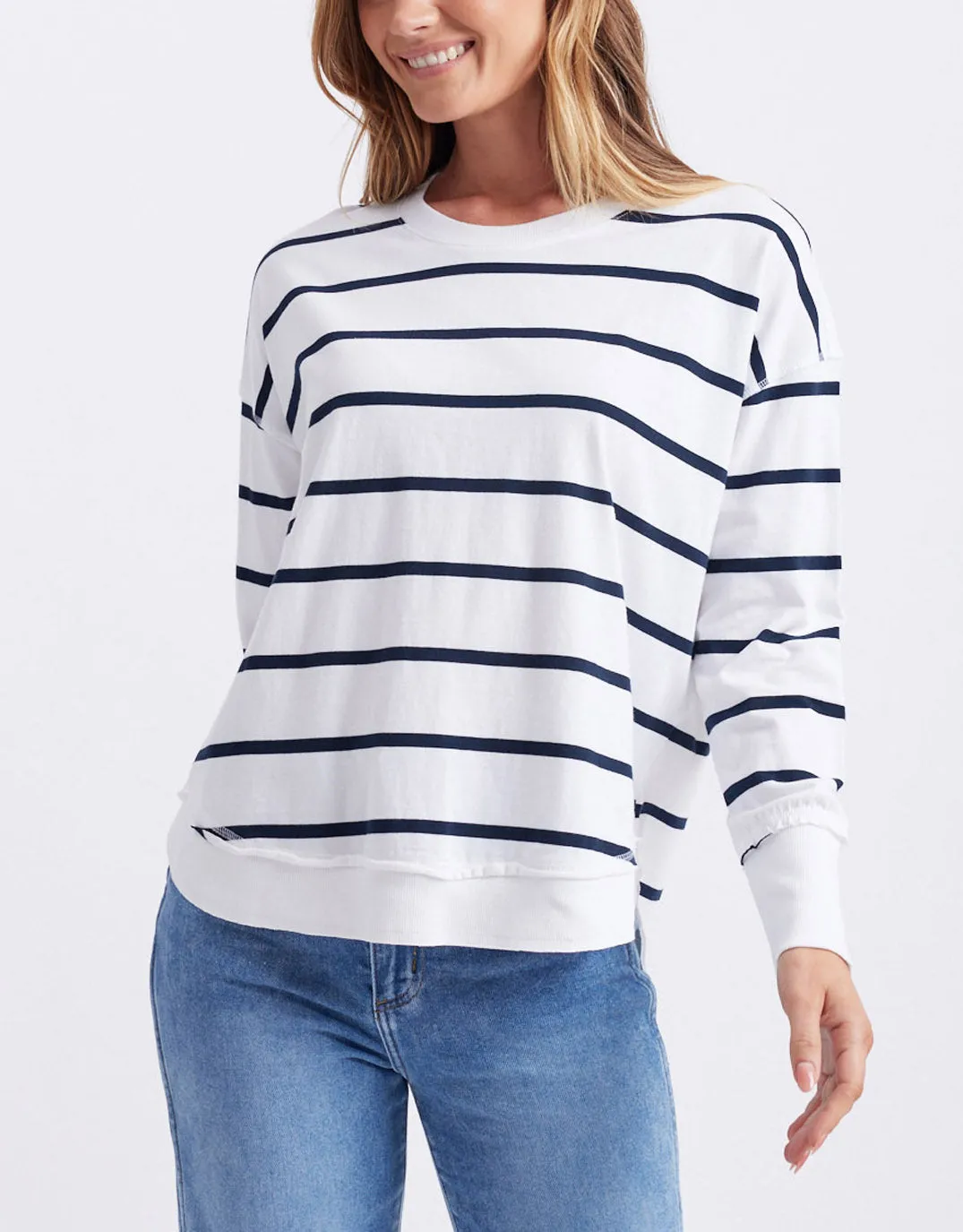 Farrah Stripe Long Sleeve - White/Navy Stripe