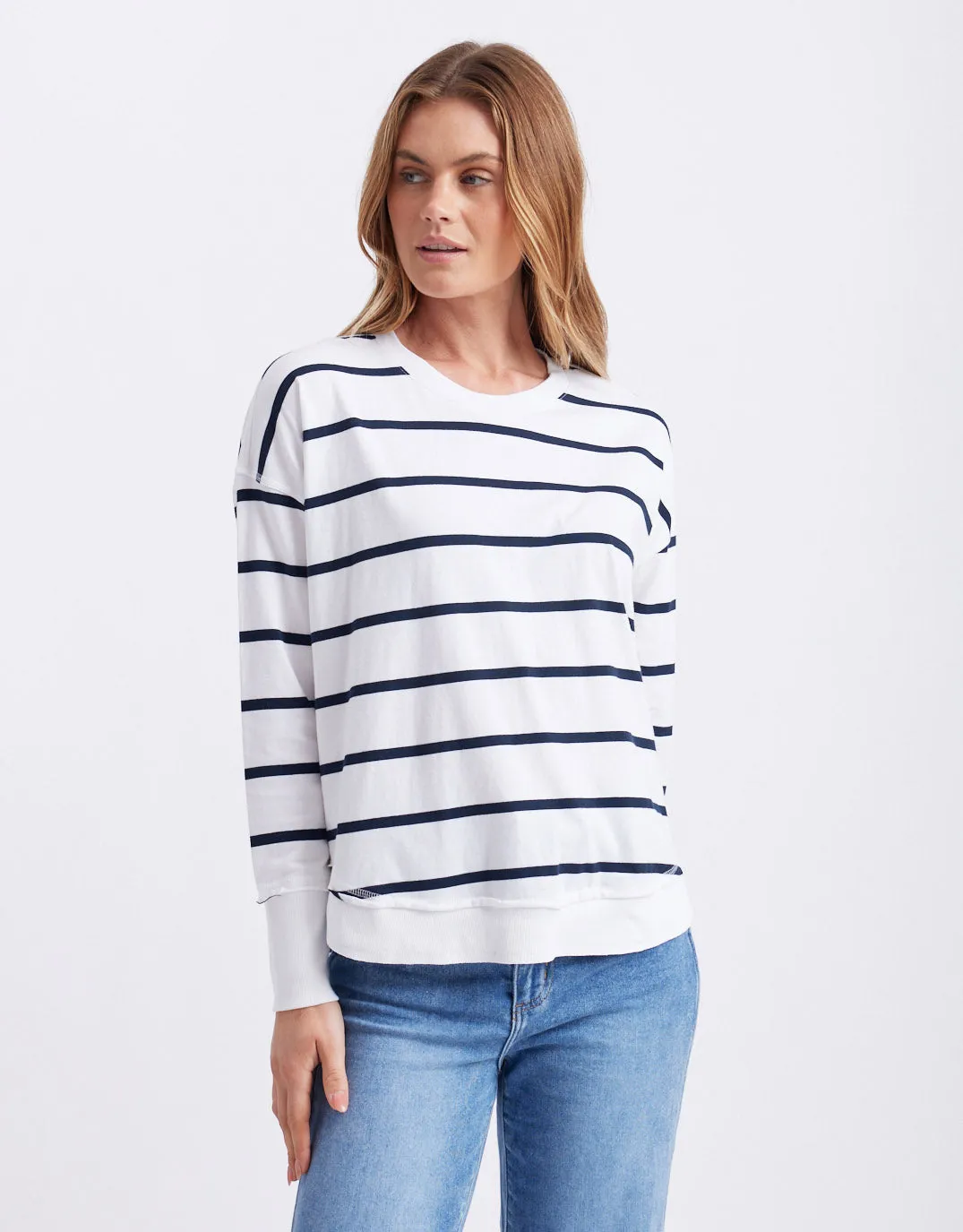 Farrah Stripe Long Sleeve - White/Navy Stripe