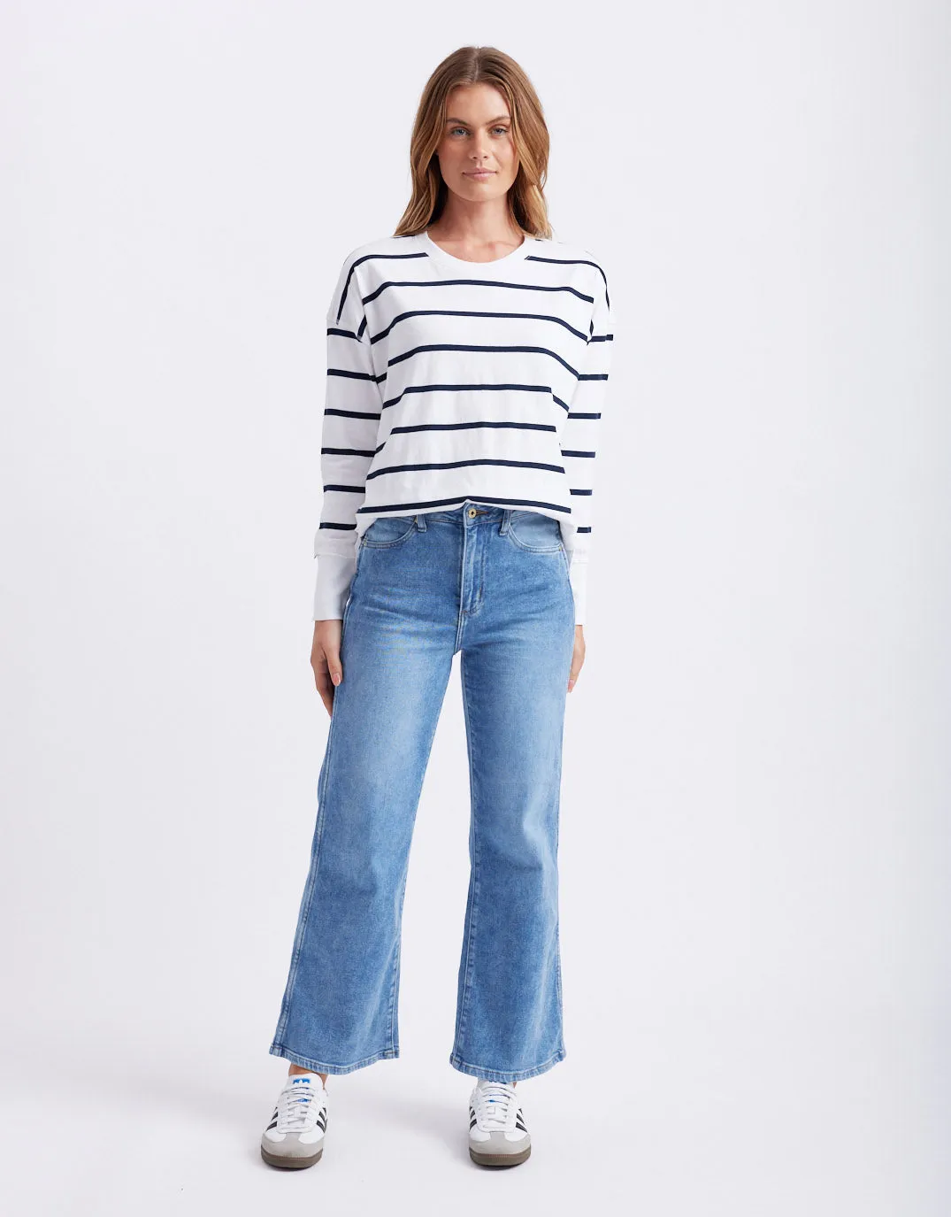 Farrah Stripe Long Sleeve - White/Navy Stripe