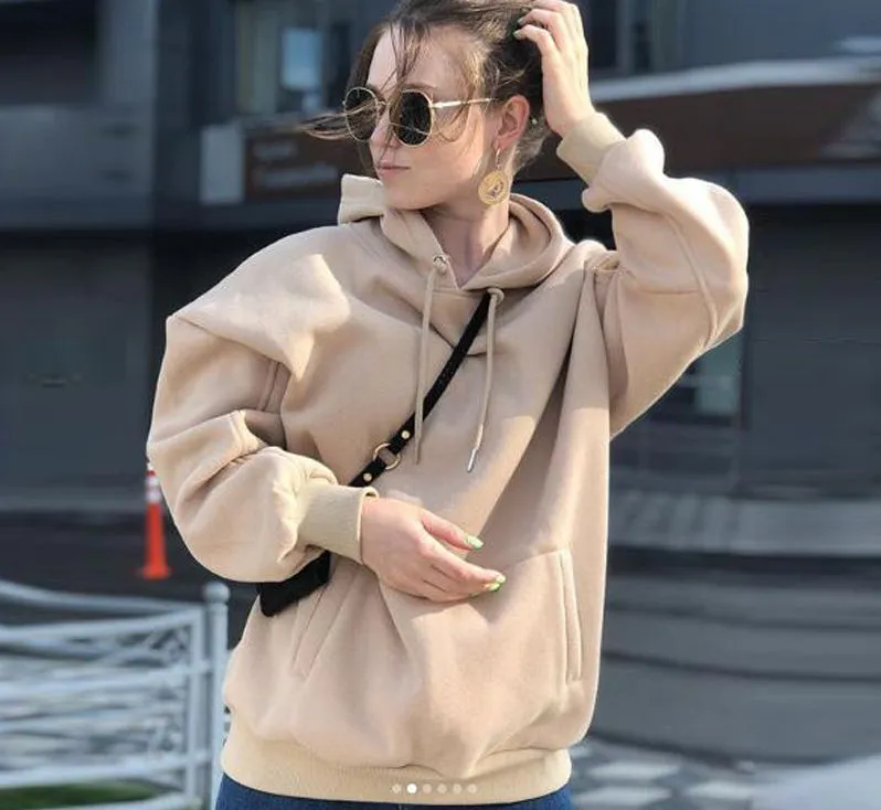 Fleece Hoodie Sweatshirts Winter Oversize Ladies Pullovers Warm Pocket Hooded Jacket For Women