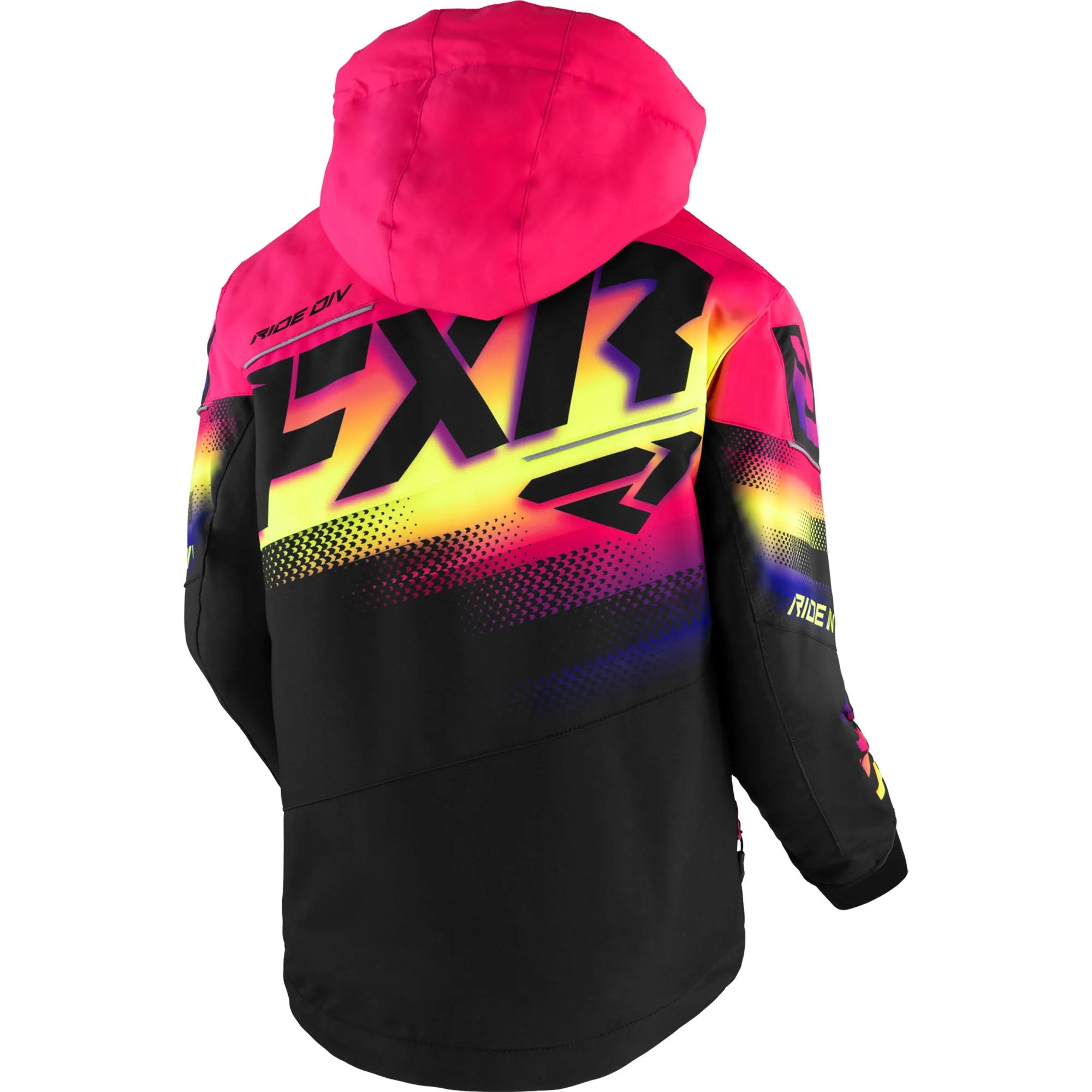 FXR Child Boost Snowmobile Jacket Black/Neon Fusion Pink