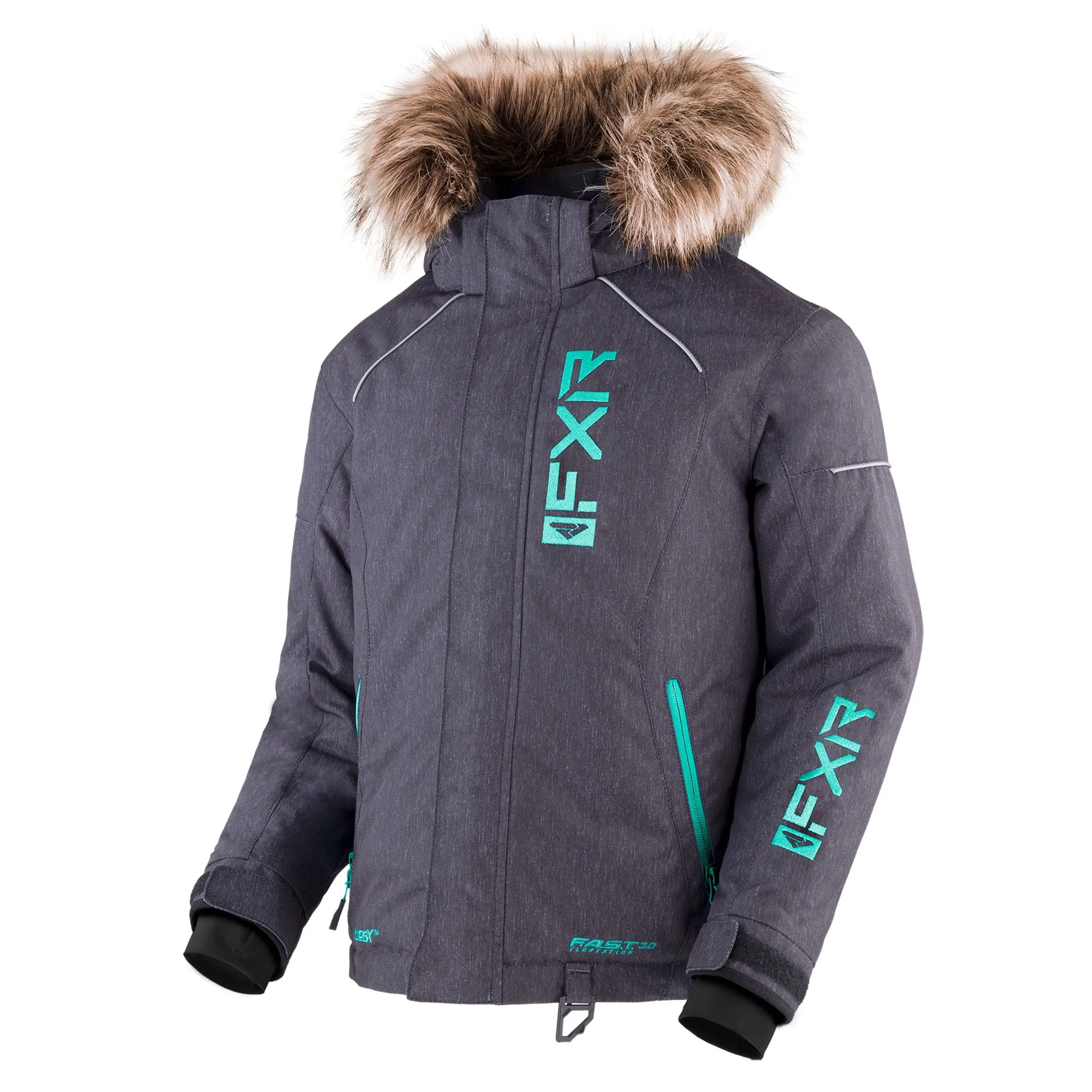 FXR Child Fresh Snowmobile Jacket Midnight Grey Heather/Mint