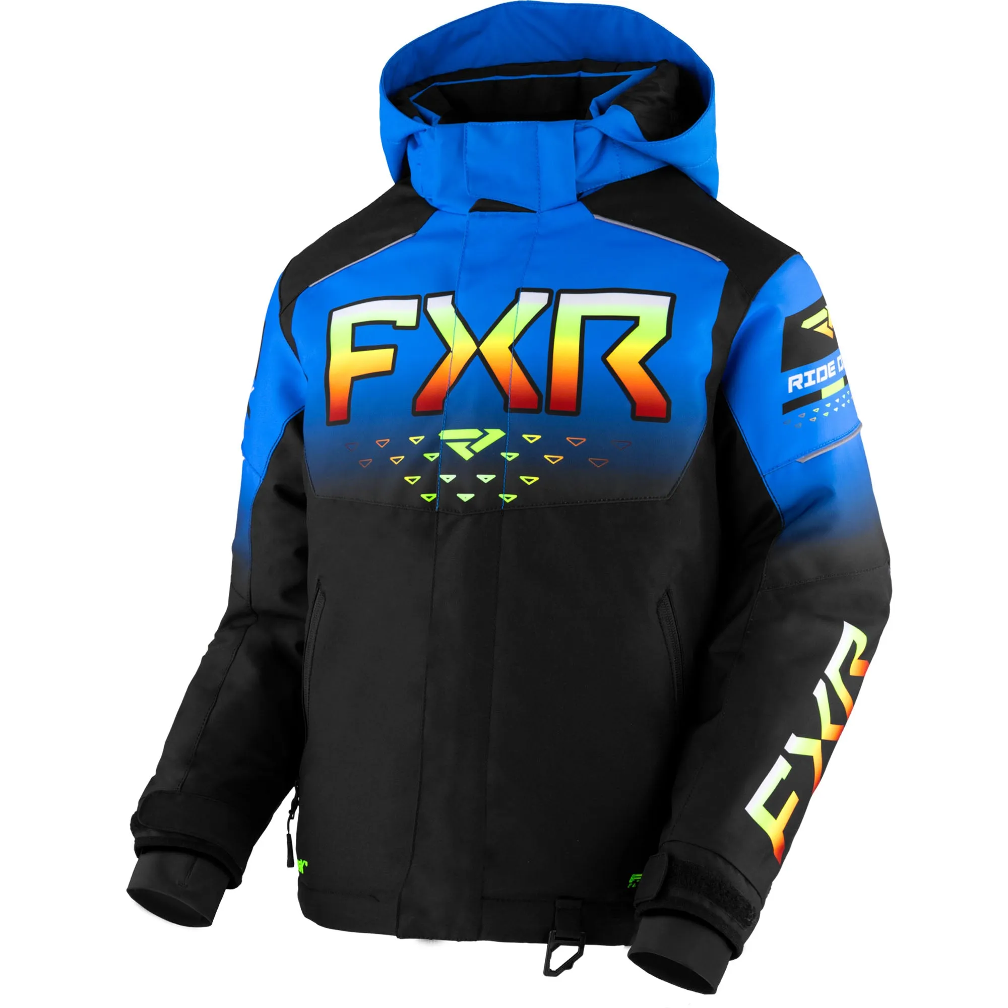 FXR Child Helium Snowmobile Jacket Black/Blue/Inferno