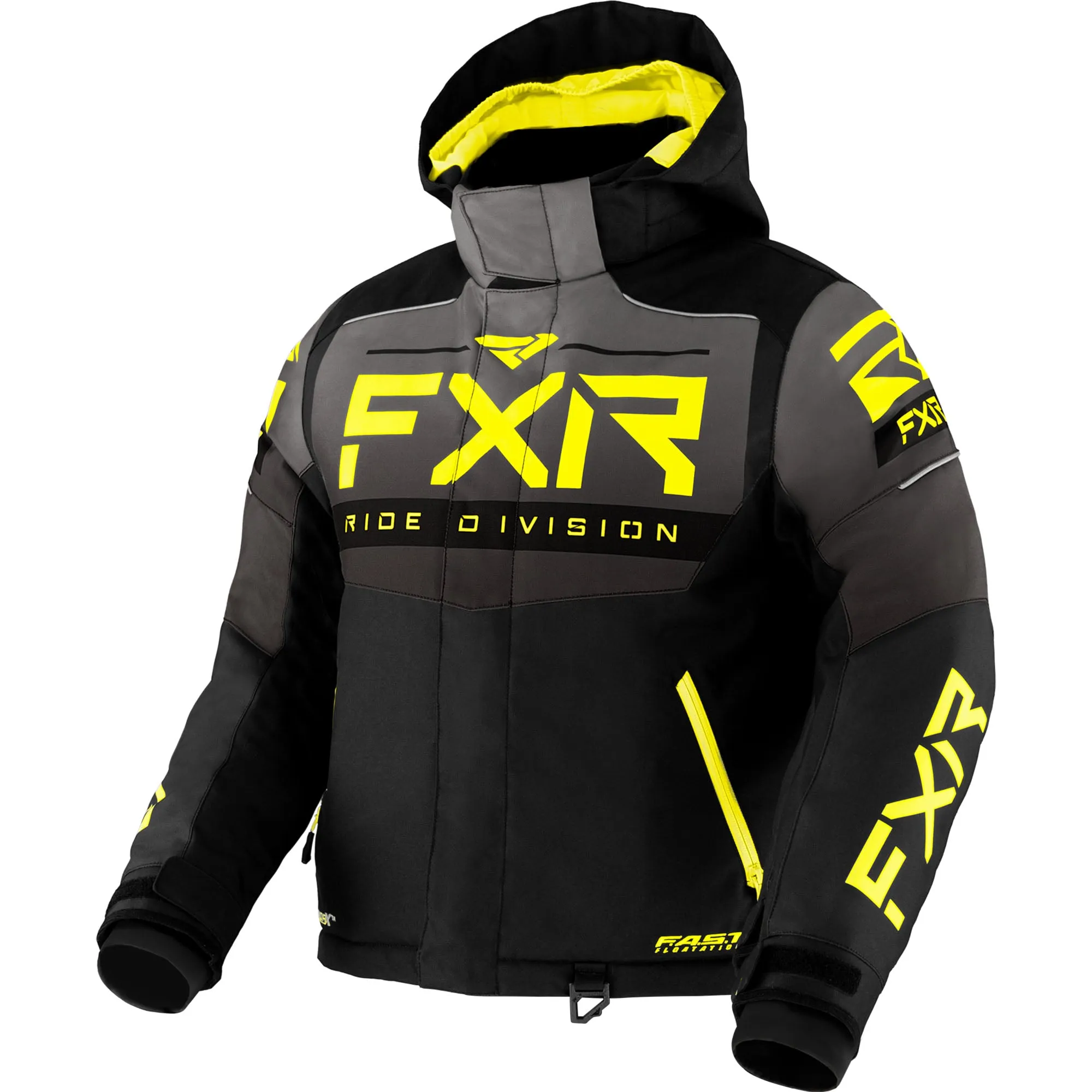 FXR  Childs Helium Snowmobile Jacket F.A.S.T. Thermal Black Charcoal Fade Hi-Vis