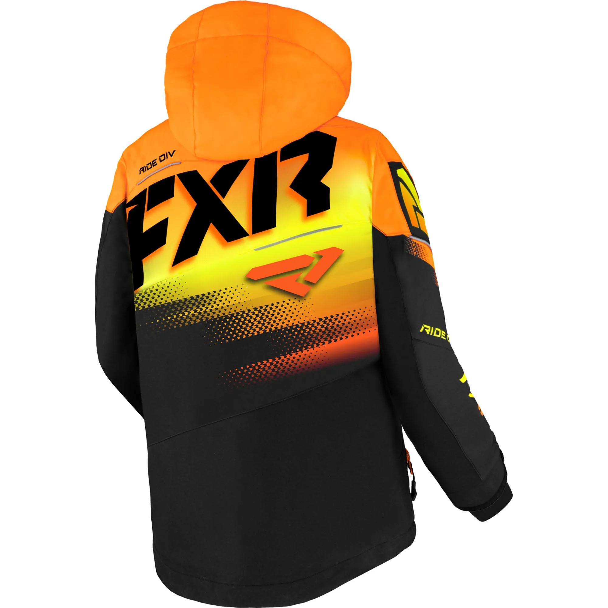 FXR Youth Boost Snowmobile Jacket Black/Orange-HiVis Fade