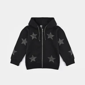 Girls Fleece Knitted Jacket Stars-Jet.Black