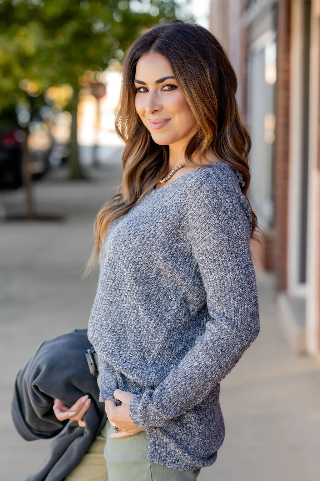 Heathered Knit Side Slit Sweater