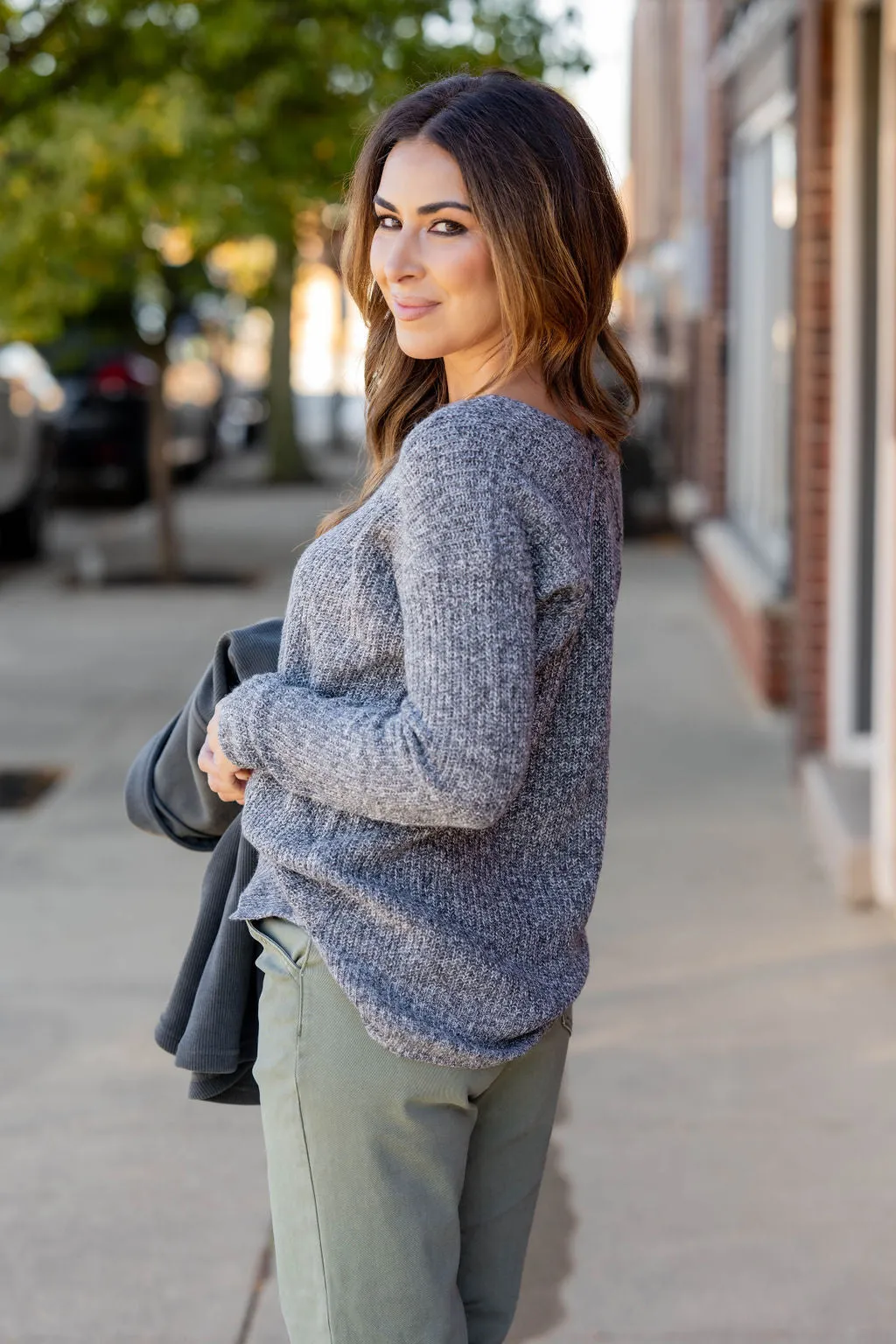 Heathered Knit Side Slit Sweater