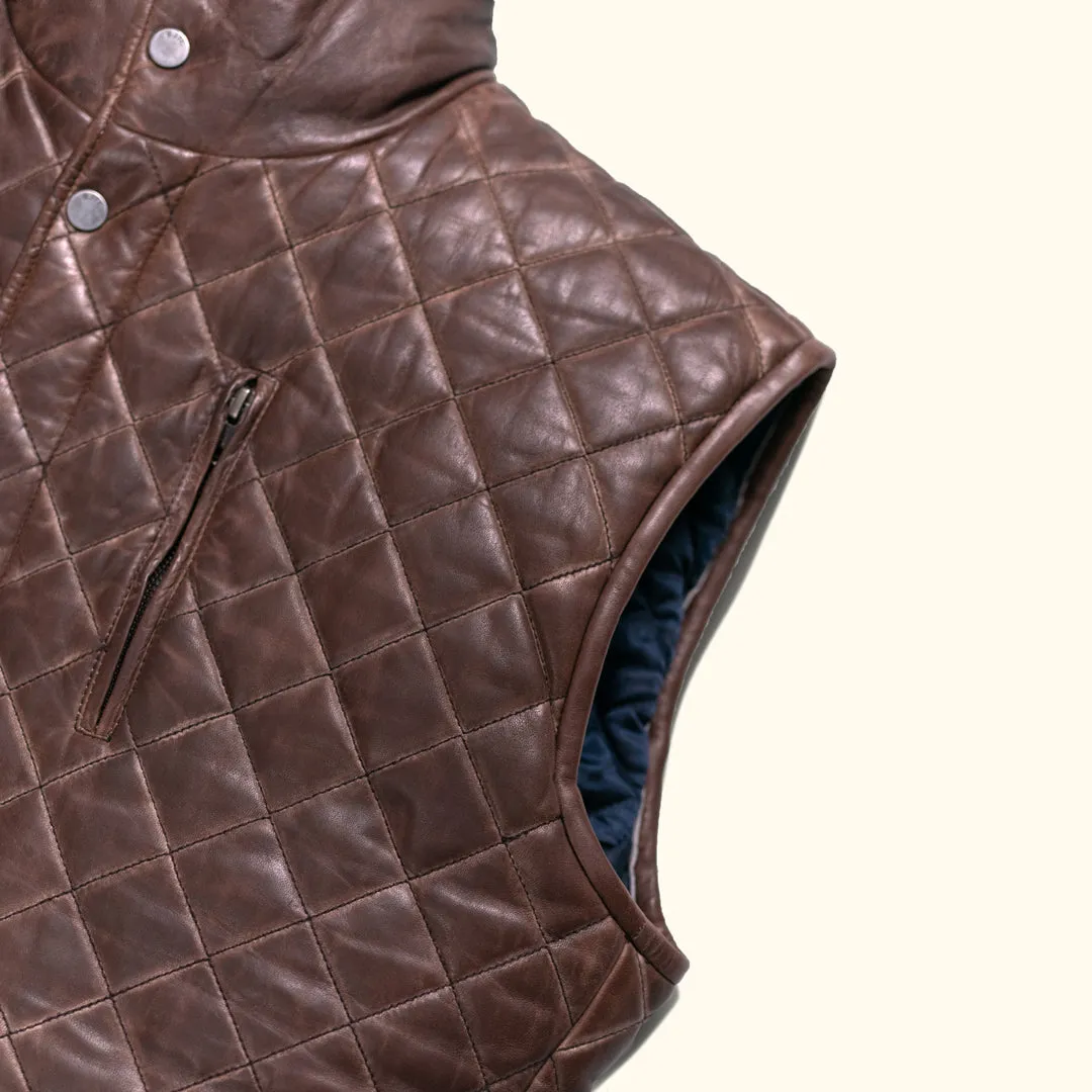 Highlands Quilted Leather Vest | Mahogany Brown