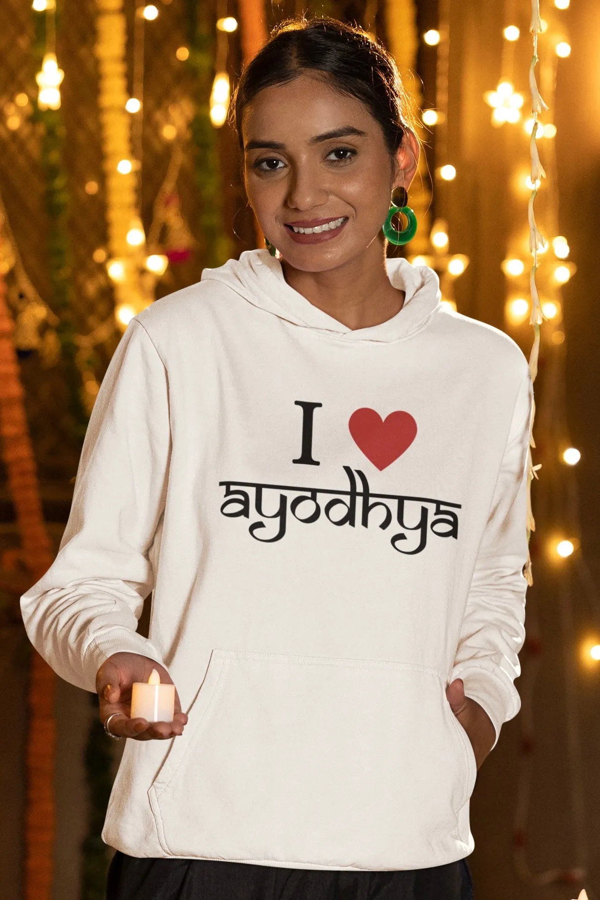 I Love Ayodhya Black Hooded Sweatshirt