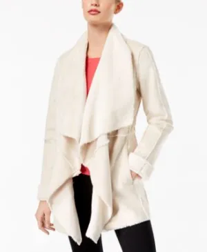 INC International Concepts Petite Faux Suede Draped Jacket Washed White Multiple Sizes