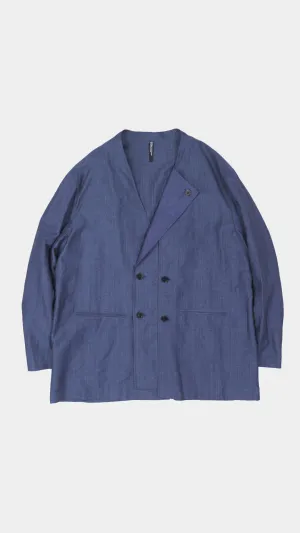 Indigo Cotton Linen Collarless Soft Blazer