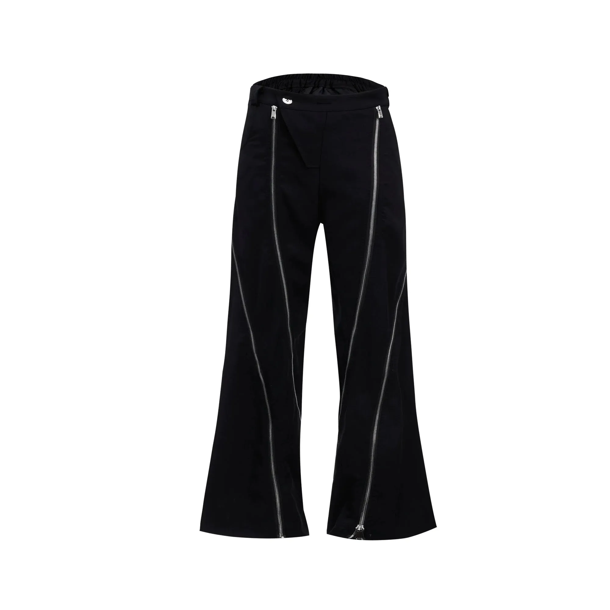 Irregular Metal Zipper Split Flare Leg Casual Pants with Patchwork