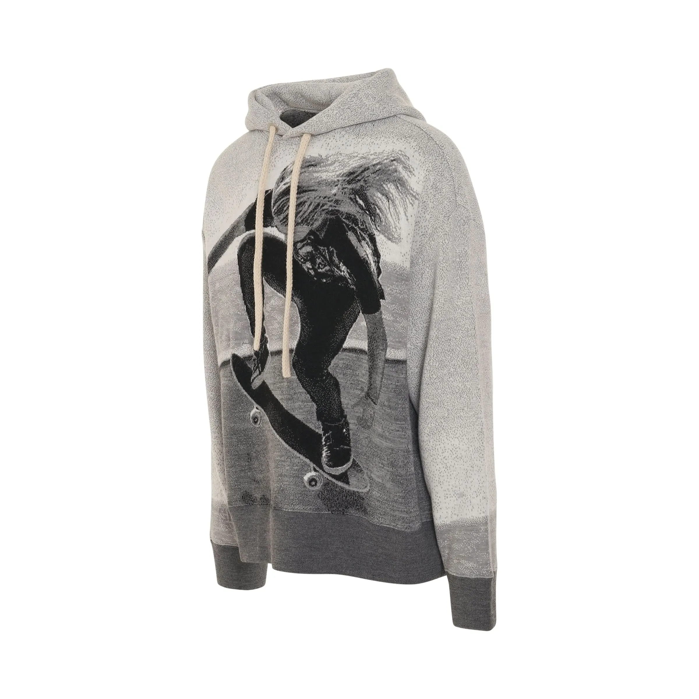 Jacquard Skater Hooded Sweater in Melange Grey