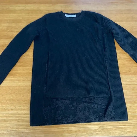 Lace Detail Black Sweater - XS