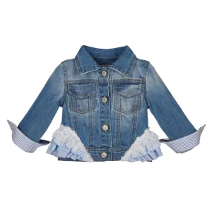 LAPIN HOUSE RUFFLE DENIM JACKET AND SHORTS WITH PEACH TOP