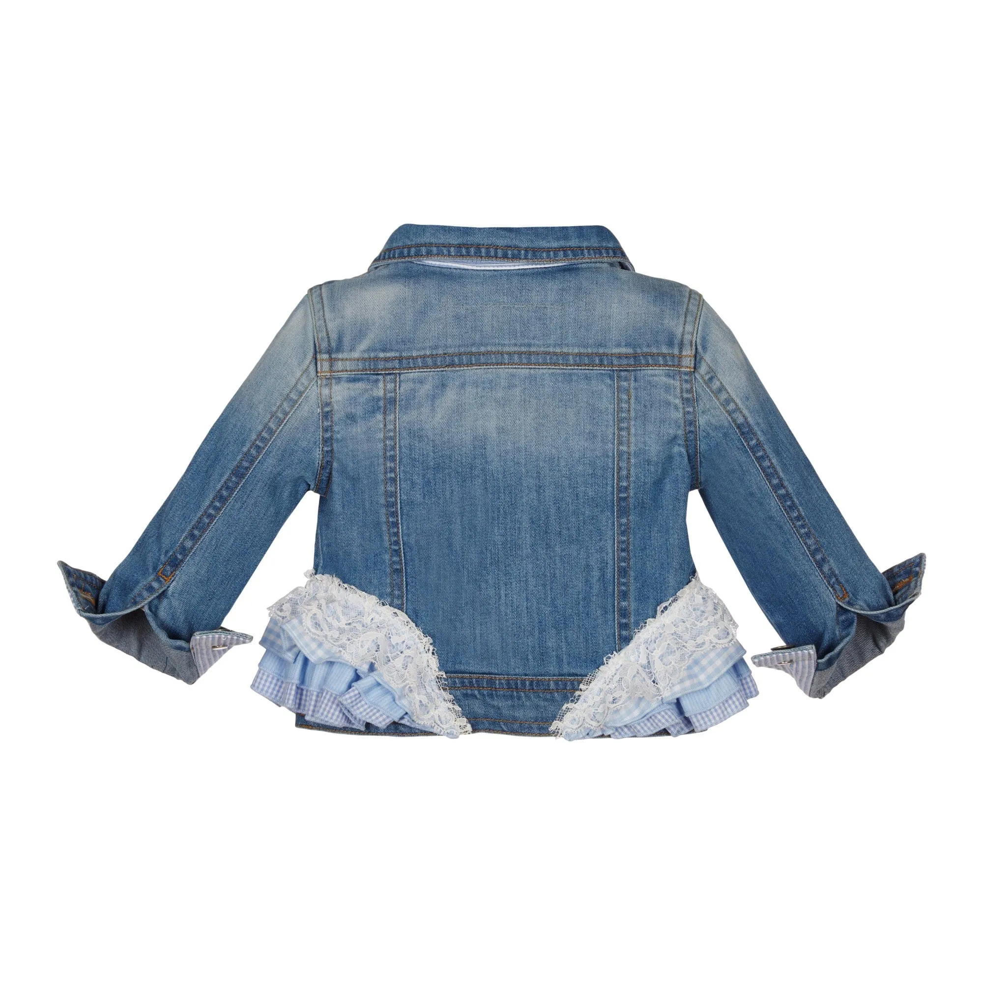 LAPIN HOUSE RUFFLE DENIM JACKET AND SHORTS WITH PEACH TOP