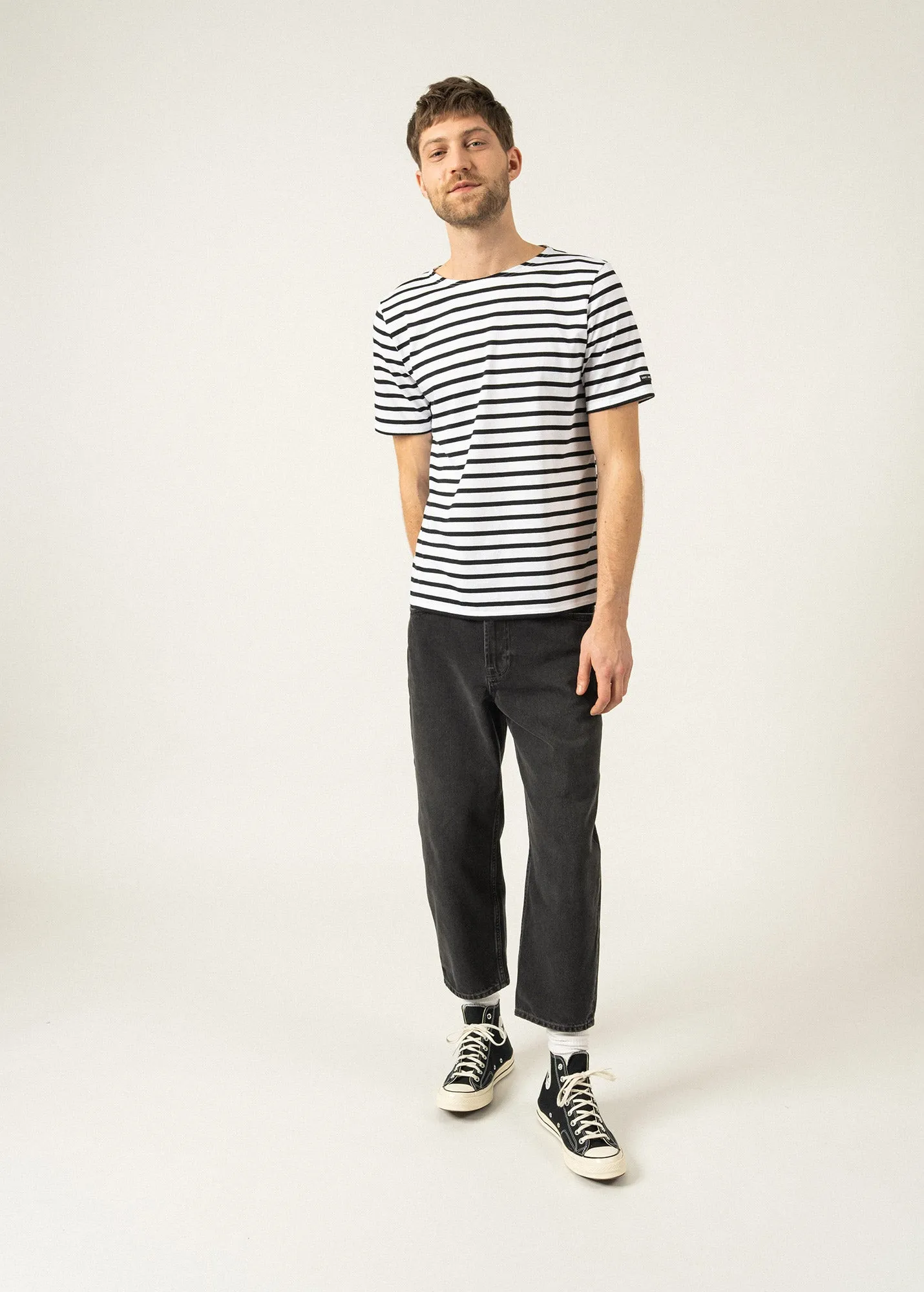 LEVANT MODERN - Breton Stripe Short Sleeve Shirt | Soft Cotton | Unisex Fit (WHITE / BLACK)